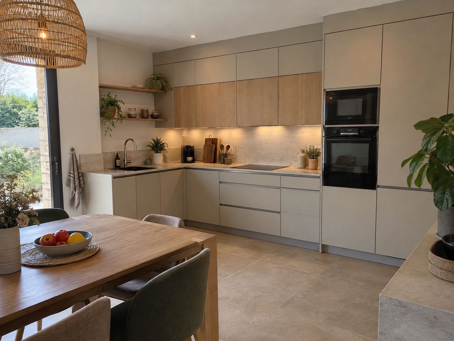 Cuisine sur mesure avec façades et rangements intégrés.