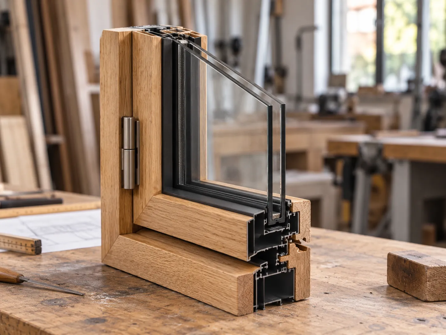 Échantillon de menuiserie et travail des matières en atelier.