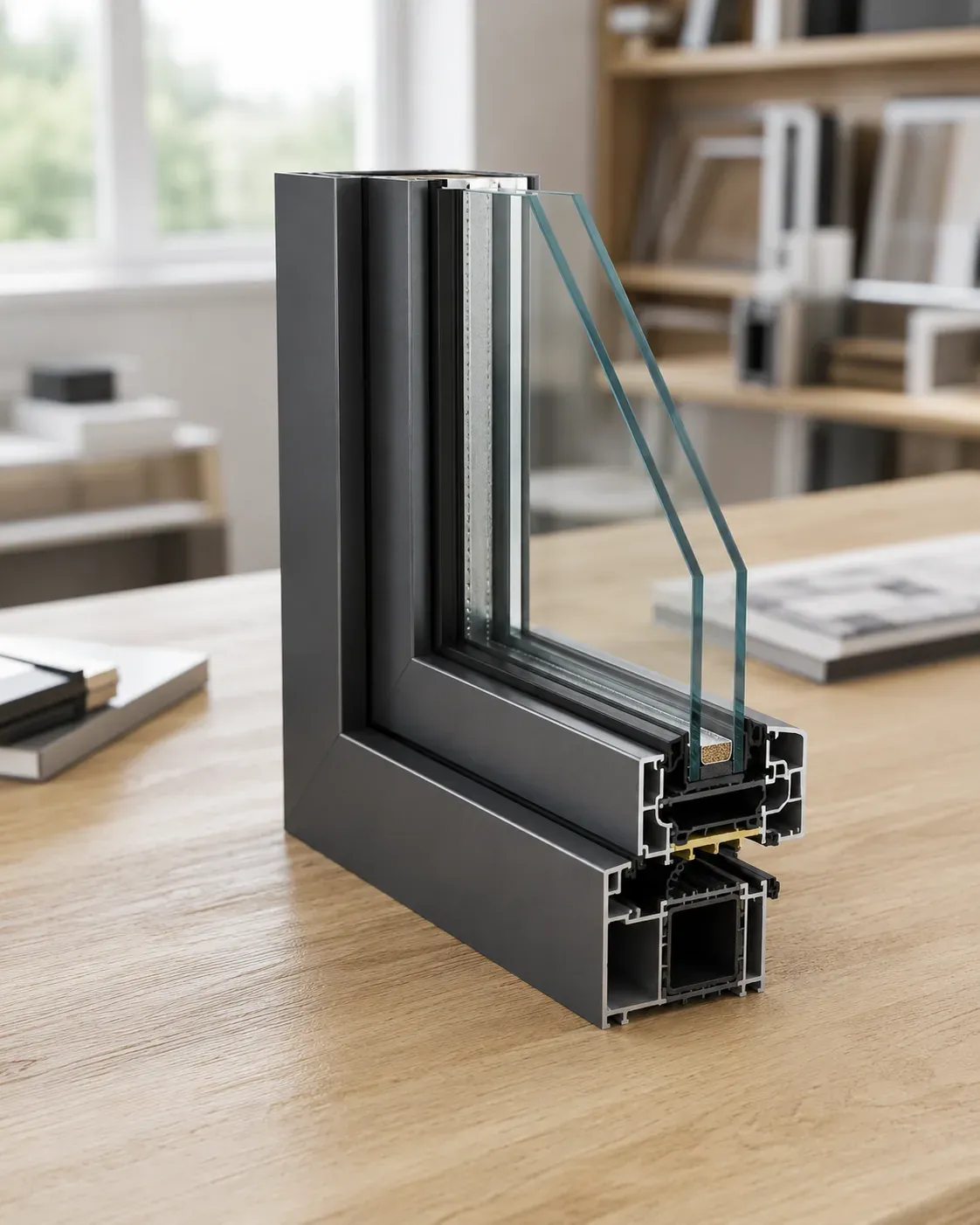 Coupe verticale d'une menuiserie aluminium.