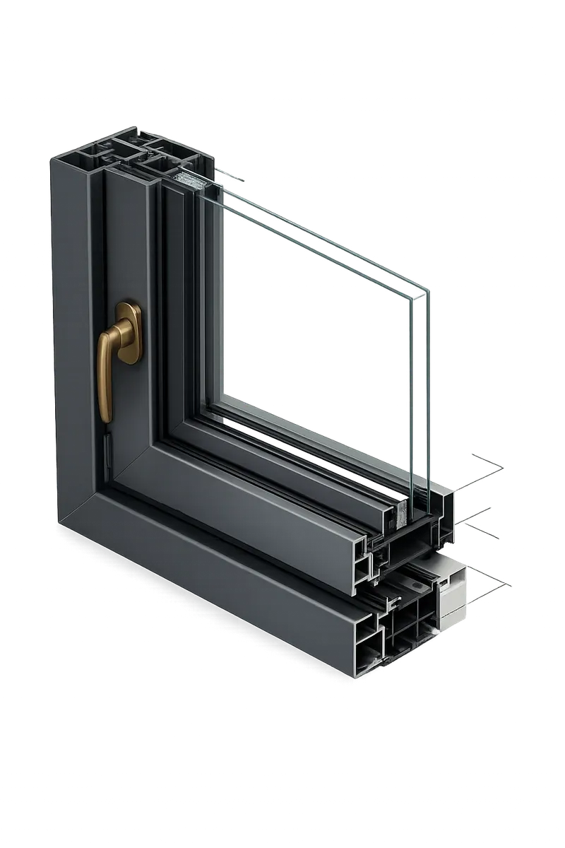 Vue de détail d'un profilé de fenêtre aluminium.